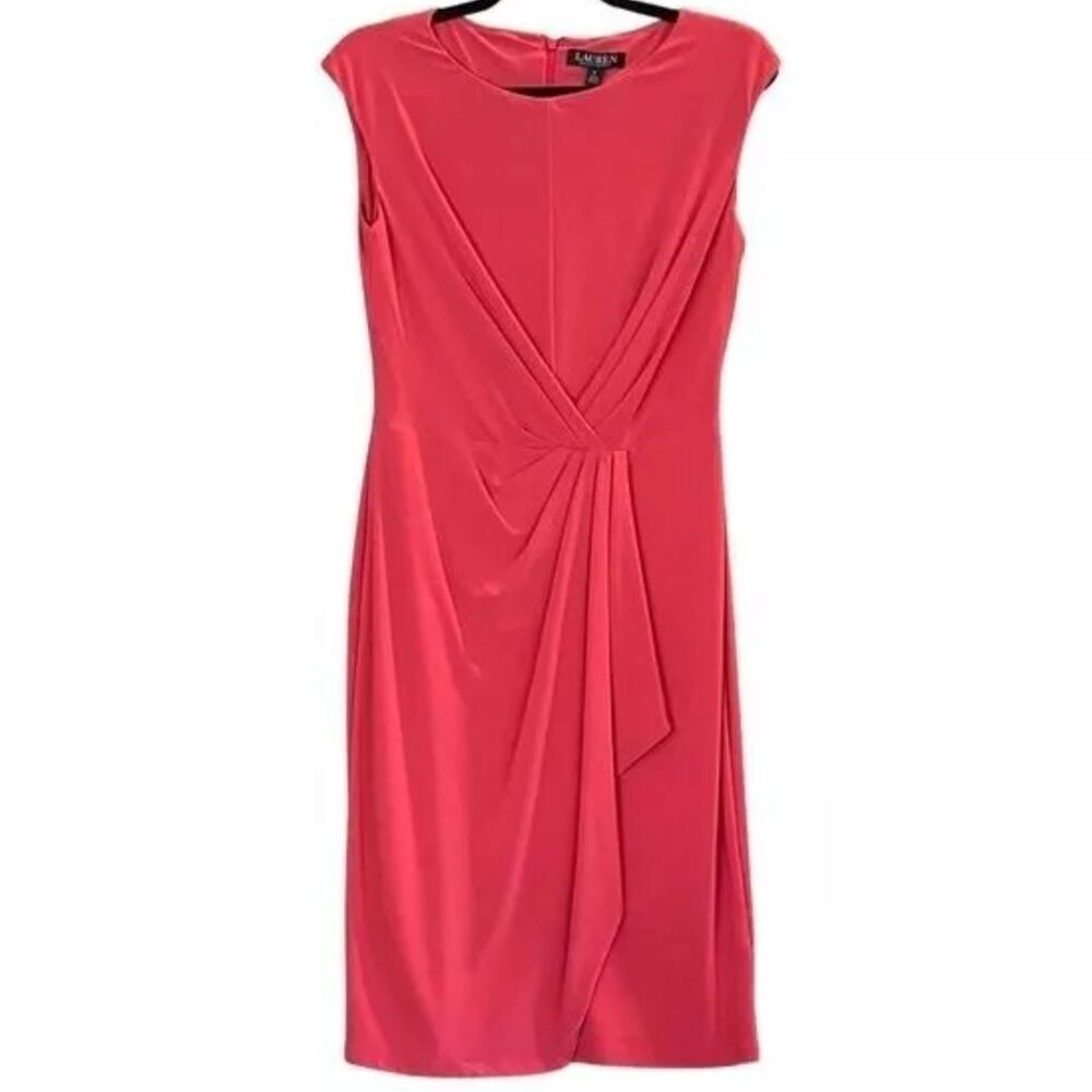 Bright Pink Mini Dress Sleeveless Round Neck Ruched Back Zip Closure Size's XXS